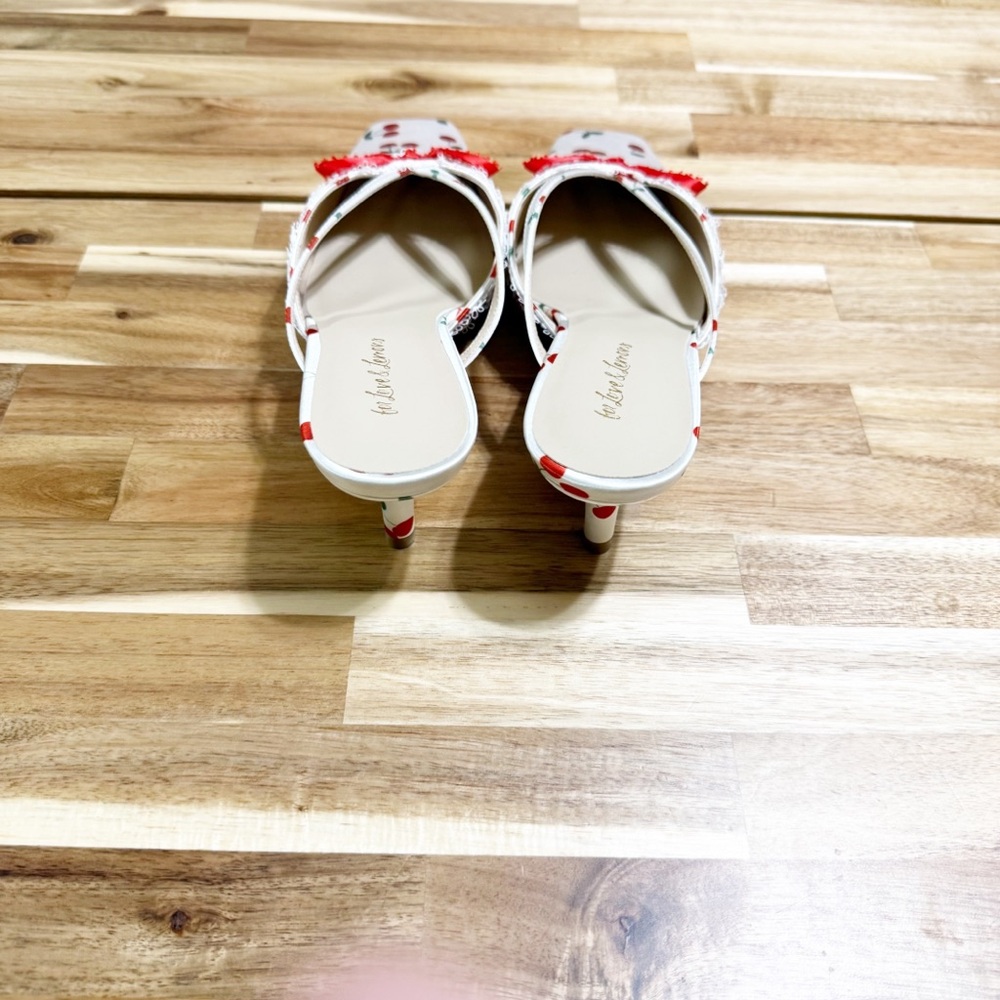 FOR LOVE & LEMONS Free People White Cherry Print Bow Audrey Mules Heels size 39 - Picture 9 of 11